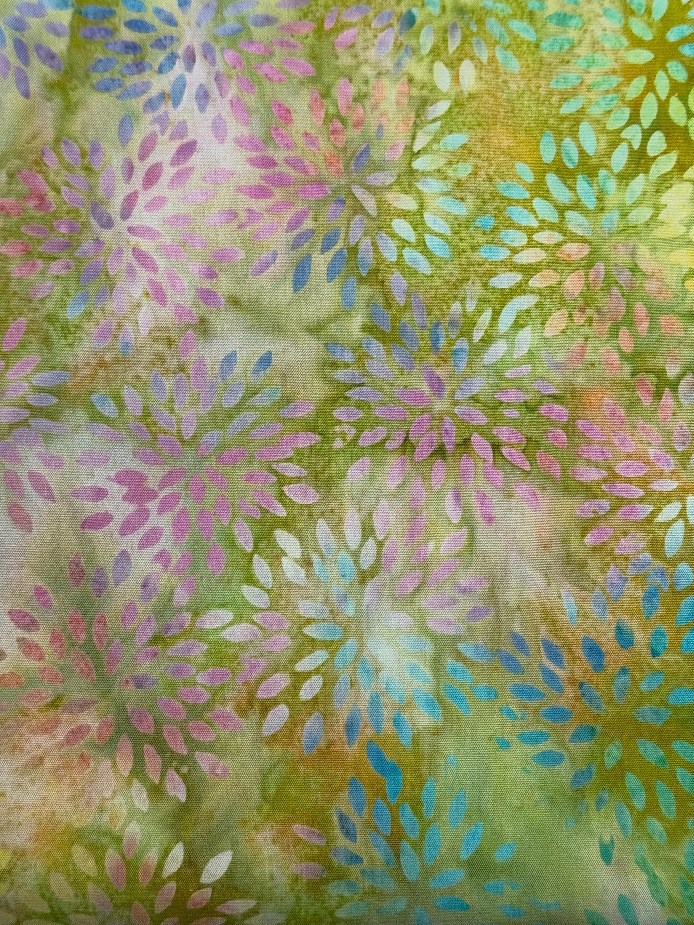 Handgeverfde limoengroene batikkatoen, paarsblauwe-eilandbatik, op halve meter gesneden, doorlopende delen, woondecoratie, quilten, naaien,