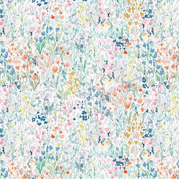 White Jardin Ma Belle Fabric - Small Floral Watercolor Print - Dear Stella Yardage