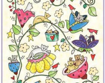 Happy Cats Quilt Fabric Panel, Cats,
