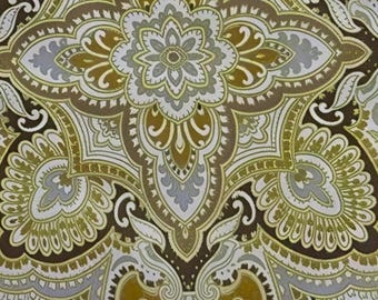 Tela de algodón marrón con medallón dorado, ideal para acolchado, decoración del hogar, costura y manualidades, por medio metro.