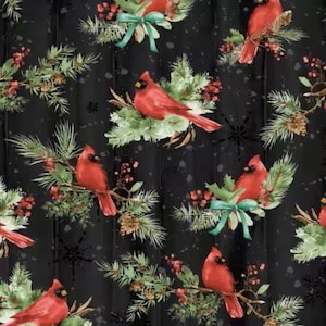 Black Cardinals All Over Cotton Fabric,  , Wilmington , by the yard-Continuous Cuts, Home Decor ,Quilting , sewing, crafting supplies