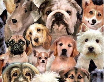 Tela de algodón con estampado de perro, Petpourri, para acolchado y costura, media yarda