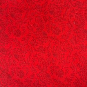 Redwork Floral Cotton Fabric by the HALF YARD  -Scarlet Elegant Floral,  Continuous Cuts, Home Decor ,Quilting , sewing,