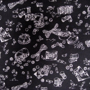 Sewing Theme Cotton Fabric - Black White Bare Essentials by RJR - Half Yard , Continuous Cuts, Home Decor ,Quilting , sewing,