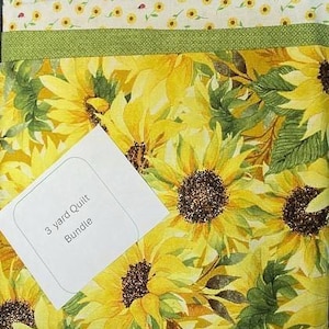 Sunflower Quilt Bundle Kit- 3-Yard Fabric Bundle - - 100% Cotton- 1 Yard each 3 Coordinated  Fabrics -Designed for 3-Yard Quilt Patterns