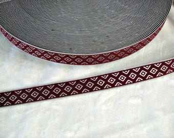 Woven poly elastic 7/8" Diamond Pattern in Black or Red Wine, By the yard