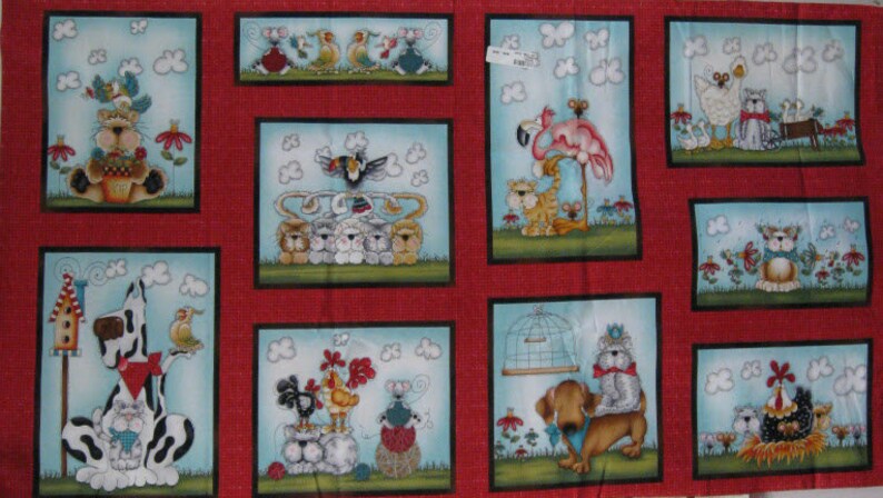 Dog and Cat Quilt Panel Henry Glass Leanne Anderson No Foul Play Quilt Panel