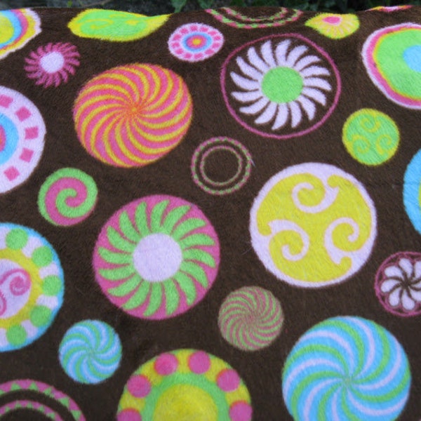 Sale-Brown Minky,  Colorful Circle Cuddle Fabric , Shannon Fabric, Minky by the yard