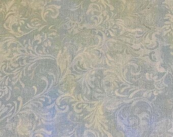 Pale Blue Scroll Cotton Fabric ,  Wilmington by the HALF YARD -Continuous Cuts, Home Decor ,Quilting , sewing, crafting supplies