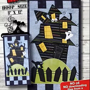 Motif de broderie machine maison hantée, décoration murale effrayante d'Halloween (clé USB)