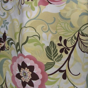 Yellow Floral Cotton Fabric , Moda,  by the HALF YARD , Modern floral in yellow, green and pink, Quilting, Sewing, Continuous Cuts