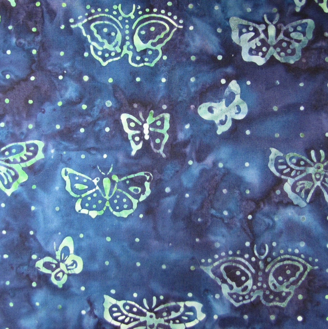 Dark Blue Butterfly Batik Cotton Fabric ,moda, Enchanted Pond, by the ...
