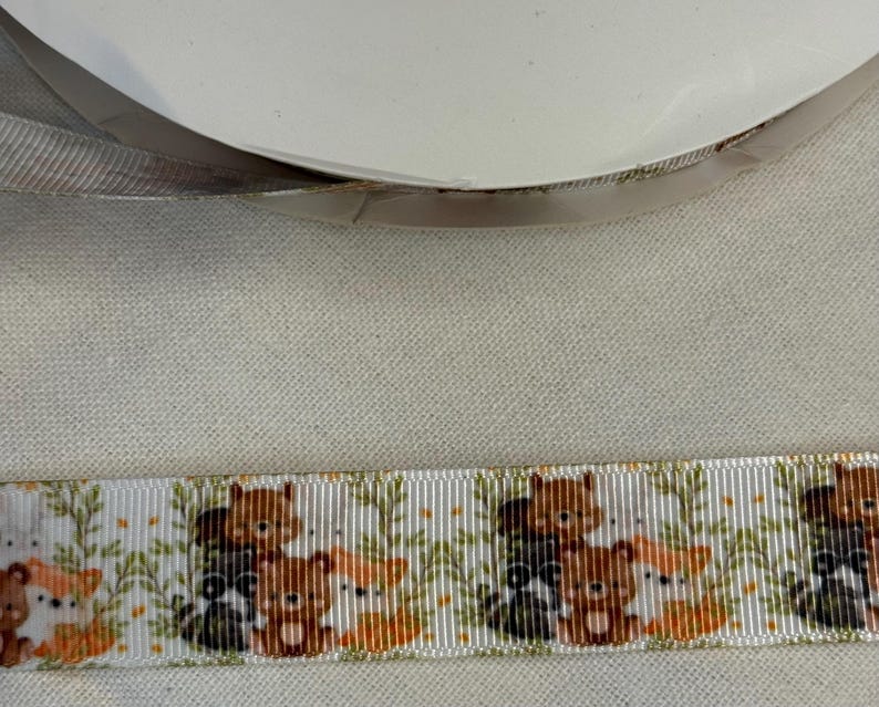 Sweet Woodland Animal Grosgrain Ribbon, by the Yard, 7/8