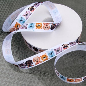 Dog Grosgrain Ribbon, 7/8&quot;, Printed cute dog faces, by the yard, crafting