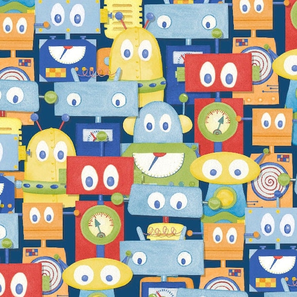 Colorful Robot Fabric by Wilmington Prints - Alpha-Bots Collection - Cotton - By the Yard