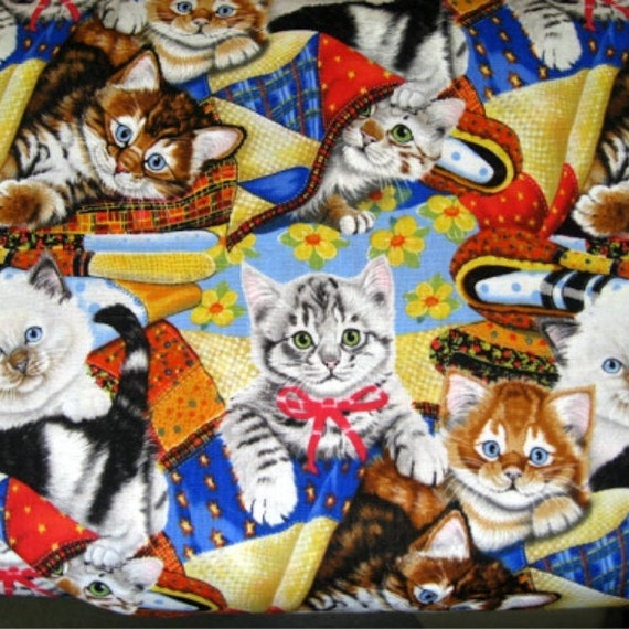 Patchwork Cat Fabric Quilting Cats Print Concept by the Etsy