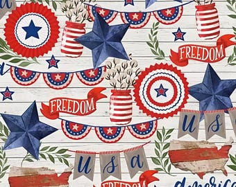 Rustic Stars Heart of America Cotton Fabric, Loni Harris ,one yard cut,  Home Decor ,Quilting , sewing, crafting supplies