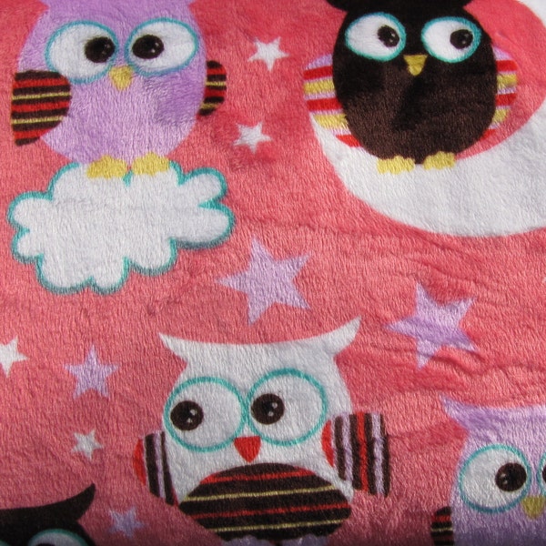 Owl Cuddle Minky Fabric,Pink,  Shannon Fabric, by the yard