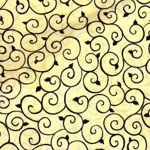Yellow and Black swirl tonal cotton fabric, Bliss on Blossom , by the Half Yard -Continuous Cuts, Home Decor ,Quilting , sewing, crafting