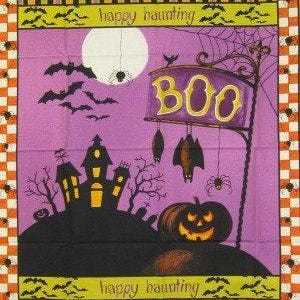 Halloween Fabric Panel-Happy Haunting-Wilmington Prints- by Lisa Audit Rare Find!
