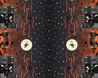 Tela de algodón con borde negro para Halloween, casas embrujadas, por medio metro, brilla en la oscuridad, acolchado, costura, decoración del hogar, cortes continuos,