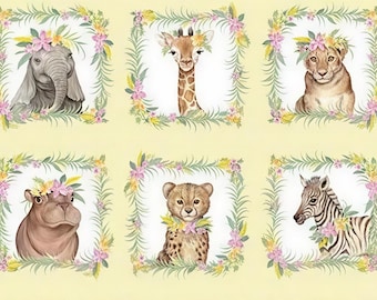 Zoo Animal Fabric Panel – Baby Nursery Decor, Woodland Creatures Crafting Material