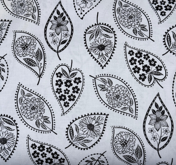 Schwarzer und weißer Blumenblatt-Baumwollstoff, Quilten, Nähen, Dekoration