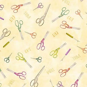 Nożyczki do szycia, tkanina bawełniana, kremowa, nadruki Wilmington, pikowanie, rękodzieło (pół jarda)