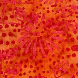 Orange Dots and Flower Cotton Batik Fabric ,   Island Batik, by the half yard- Continuous Cuts, Home Decor ,Quilting , sewing,