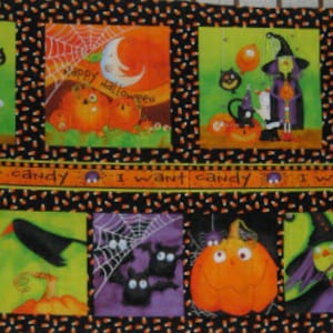 Halloween Quilt Fabric Panel with a candy corn background- Pungkin Peers for Studio E