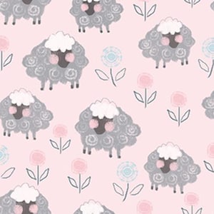 Sweet Sheep Flannel Cotton Fabric, Pink Sheep Comfy Flannel,  by the HALF YARD,Continuous Cuts, Nursery ,Quilting , sewing,baby blanket