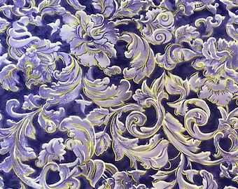 Purple with gold metallic fabric, Fleur- by the yard
