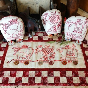 Redwork Machine Embroidery Pull Toy Farm Animals ,  CD
