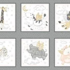 Baby Animal Block Fabric Panel ,Moonlit Dreams- Quilting cotton fabric for baby blankets-Craft ,Nursery Decor, Baby ,Victoria Hutto,Studio E