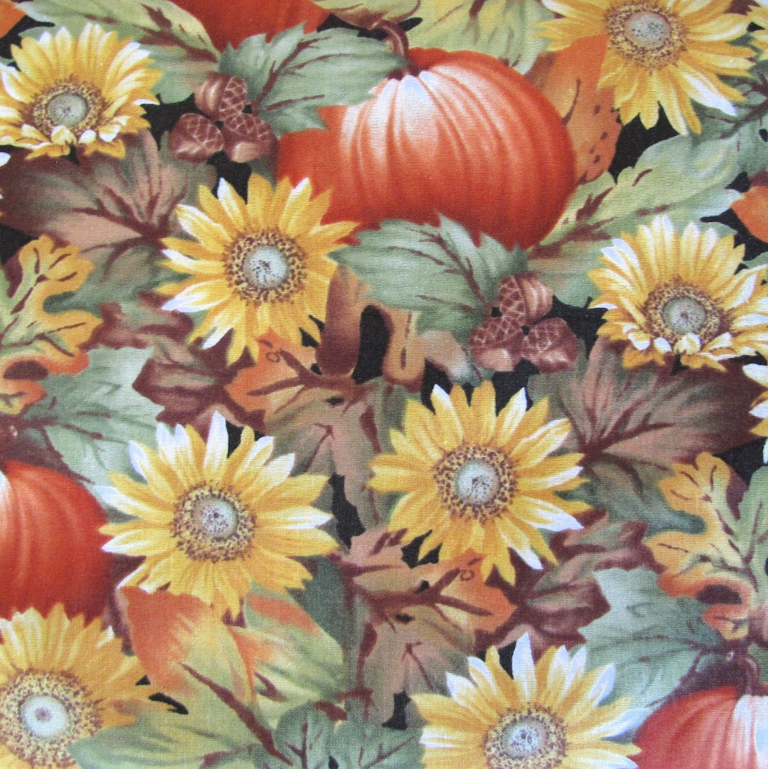 Fall Autumn Fabric- Sunflowers, Leaves, Pumpkins, Acorn, Autumn ...