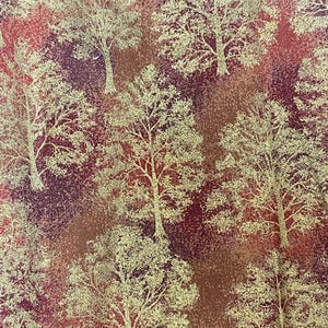 Rust with gold metallic tree fabric , by the yard