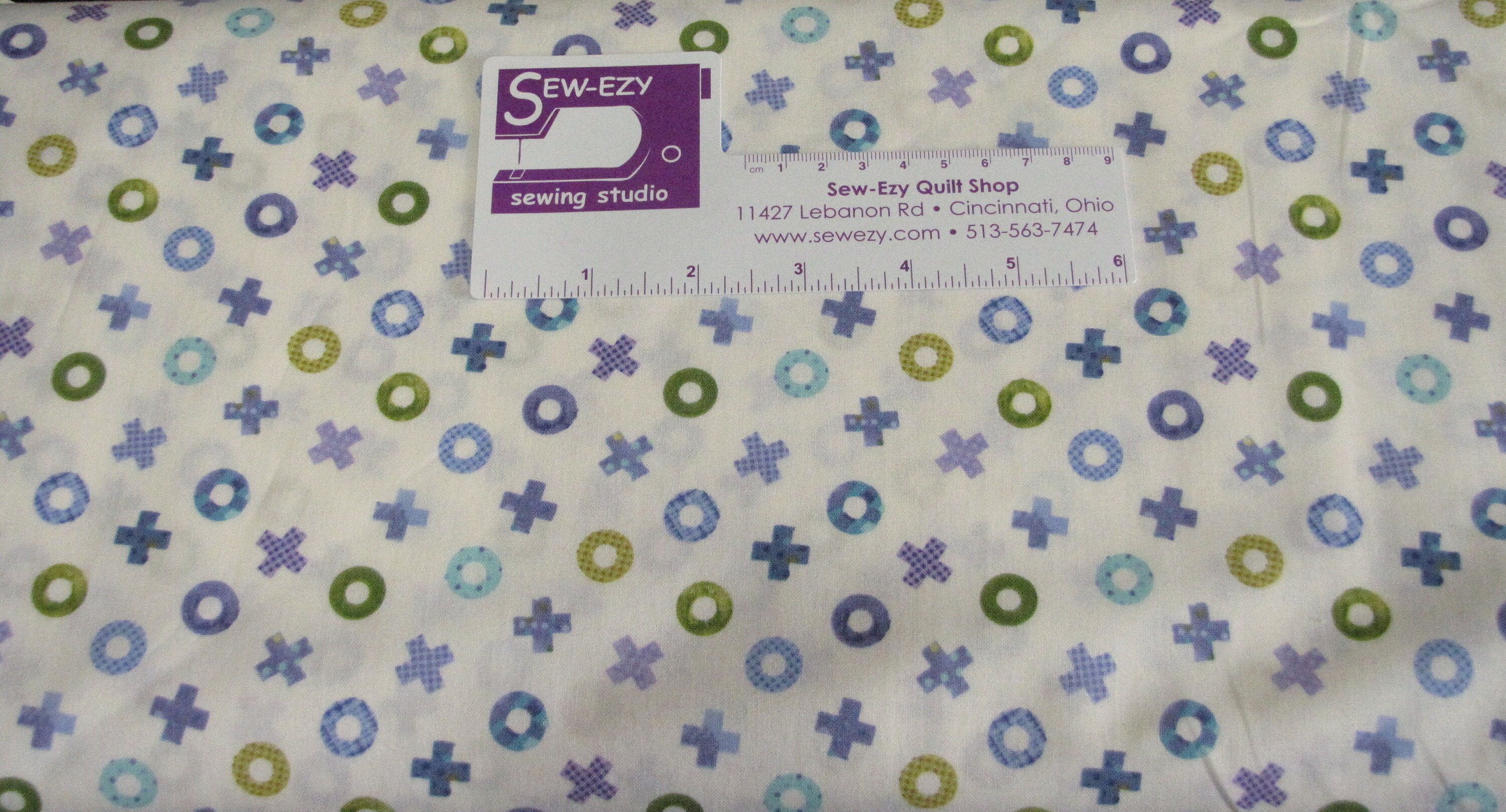 X's and O's Cotton Fabric, Blue , Fabric by the HALF YARD