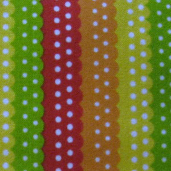 Colorful Scalloped Stripe Fabric - On the Road Cotton by the Yard - Green, Red, Orange, Yellow