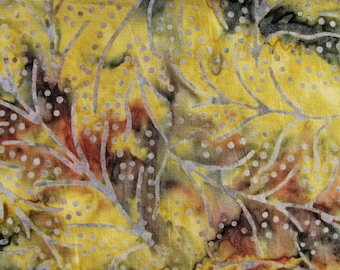 Ginger Leaf Cotton Batik Fabric, Gray Rust,  by Half Yard