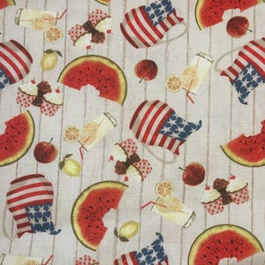 Hometown Patriot Cotton Fabric- America- Watermelon, cherries, 3 wishes, by the HALF YARD - Continuous Cuts, Home Decor ,Quilting  supplies