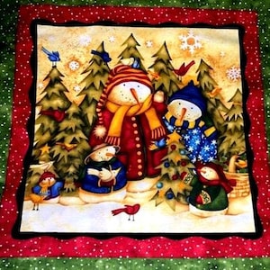 Snowman Family Fabric Panel -Christmas Quilt Panel-  Fabric perfect for pillows, quilt blocks and more!