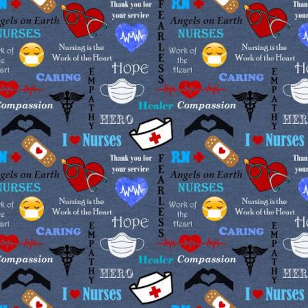 Unique Nurse Hero Red Cross Fabric by the Yard - Sykel 10321 Cotton Print-Denim - Crafting Must-Have