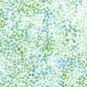 Leaf Cotton Batik Fabric-Aqua sea green, Maidenhair Fern ,Hoffman Fabrics , by the HALF YARD, Continuous Cuts, Home Decor ,Quilting , sewing