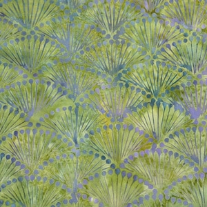 Green Purple Clam Shell Batik Cotton Fabric, Continuous Cuts (1/2 Yard)