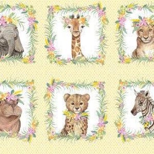 Panel- Zoo Animal Fabric for Baby, All Big Things Start Small, Craft Panel, Nursery Decor, Baby Children&#39;s