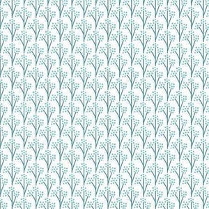 Teal White Geometric Cotton Fabric , Windsong Meadows Spring Floral ,by the Half Yard,   Continuous Cuts, Home Decor ,Quilting , sewing,