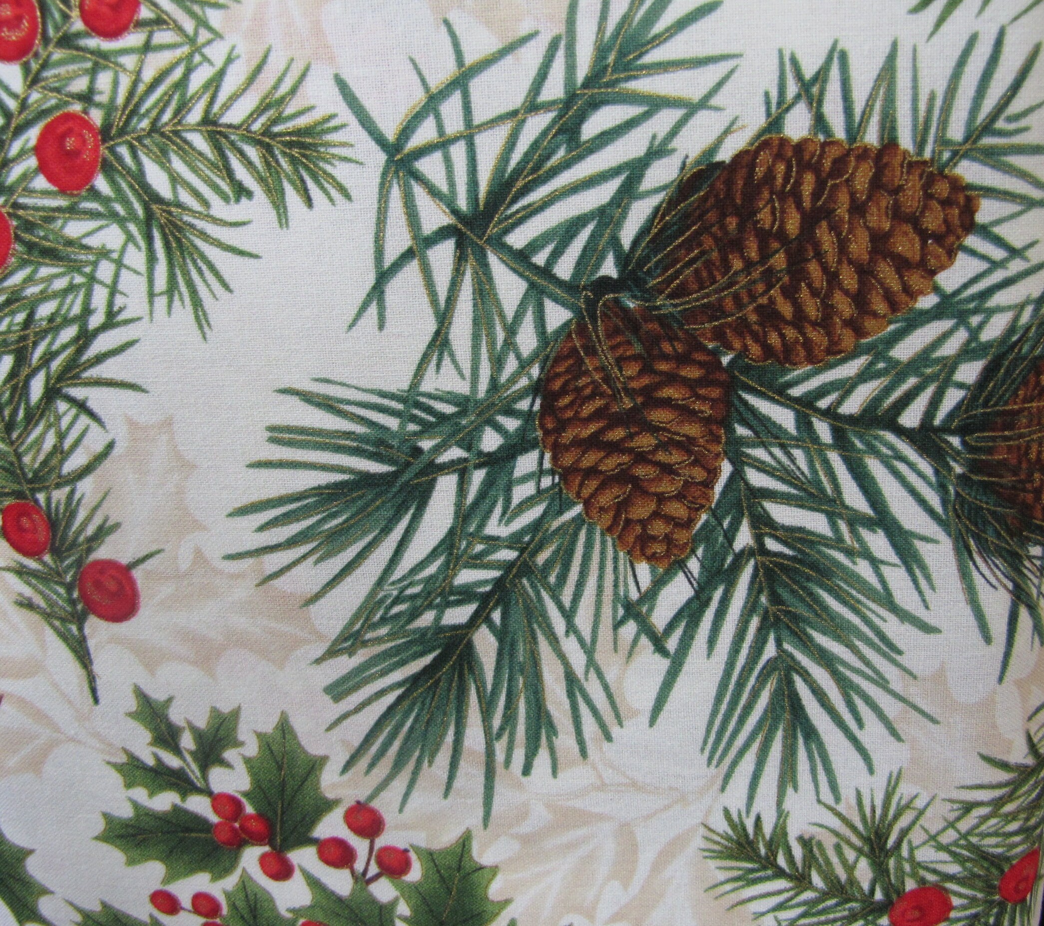 Pine cone cotton fabric Christmas Cotton Fabric Holiday Etsy