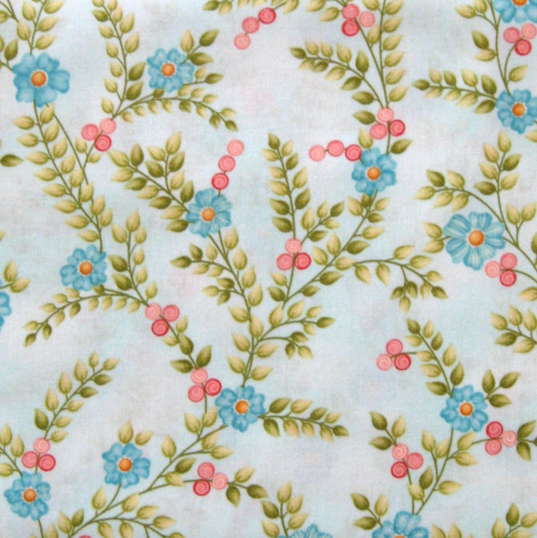 Aqua Blue Floral Cotton Fabric Butterfield Henry Glass by - Etsy