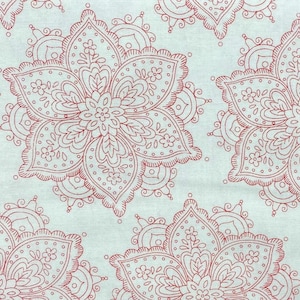 Red Medallion Cotton Fabric, Sundress,  by the Half Yard-Continuous Cuts, Home Decor ,Quilting , sewing,