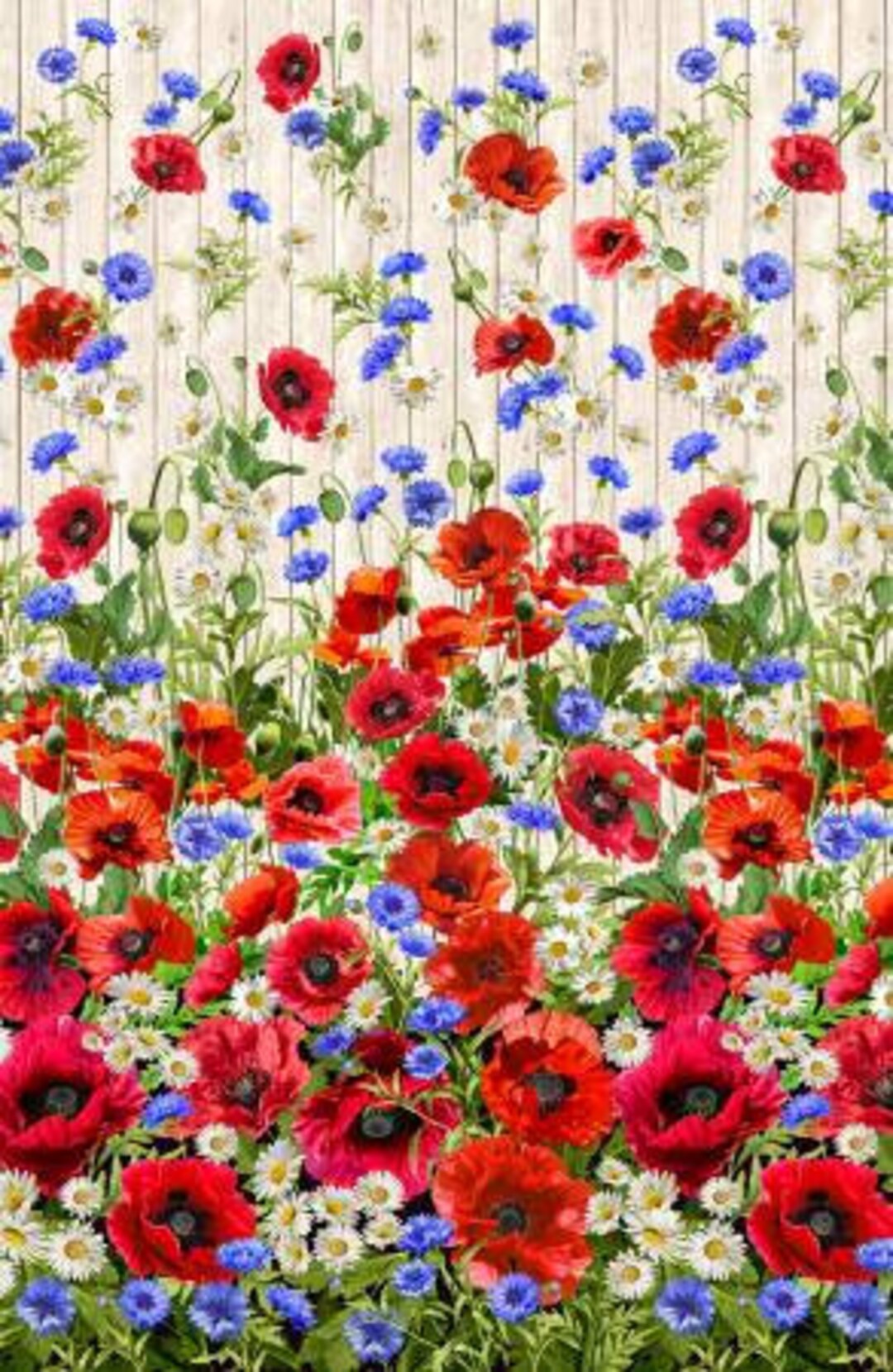 Wildflower Floral Border Fabric Panel by Michael Miller - Cream, Red ...